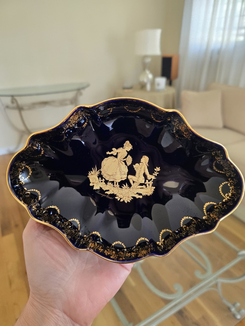 Limoges Castel France Porcelain Trinket Dish - Cobalt Blue with 22K Gold Trim